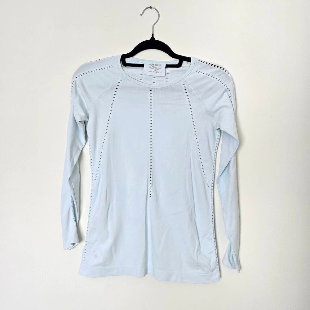 Athleta Top Women's XS Blue Perforated Seamless 100% Nylon Pullover‎ Running Gym
